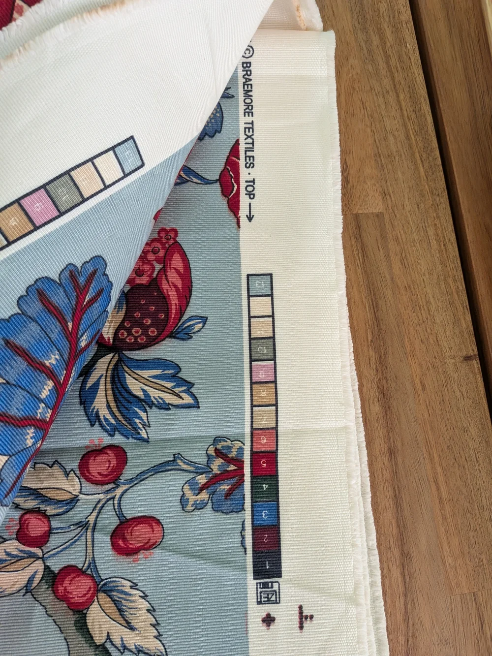 Upholstery Fabric 2+ Yards Braemore Textiles Floral Duck Egg Blue Pomegranate